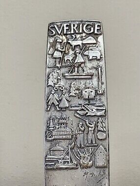 SVERIGE Letter Opener Ornate Silver Plate, Signed Heinz Deckle Vintage Swedish